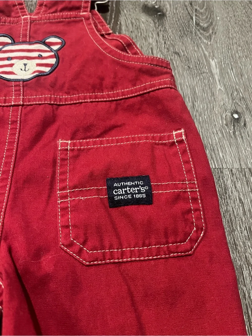 Vintage Carters Red Denim Overalls 90s Y2K Red Twill 0/3 Month (B4)